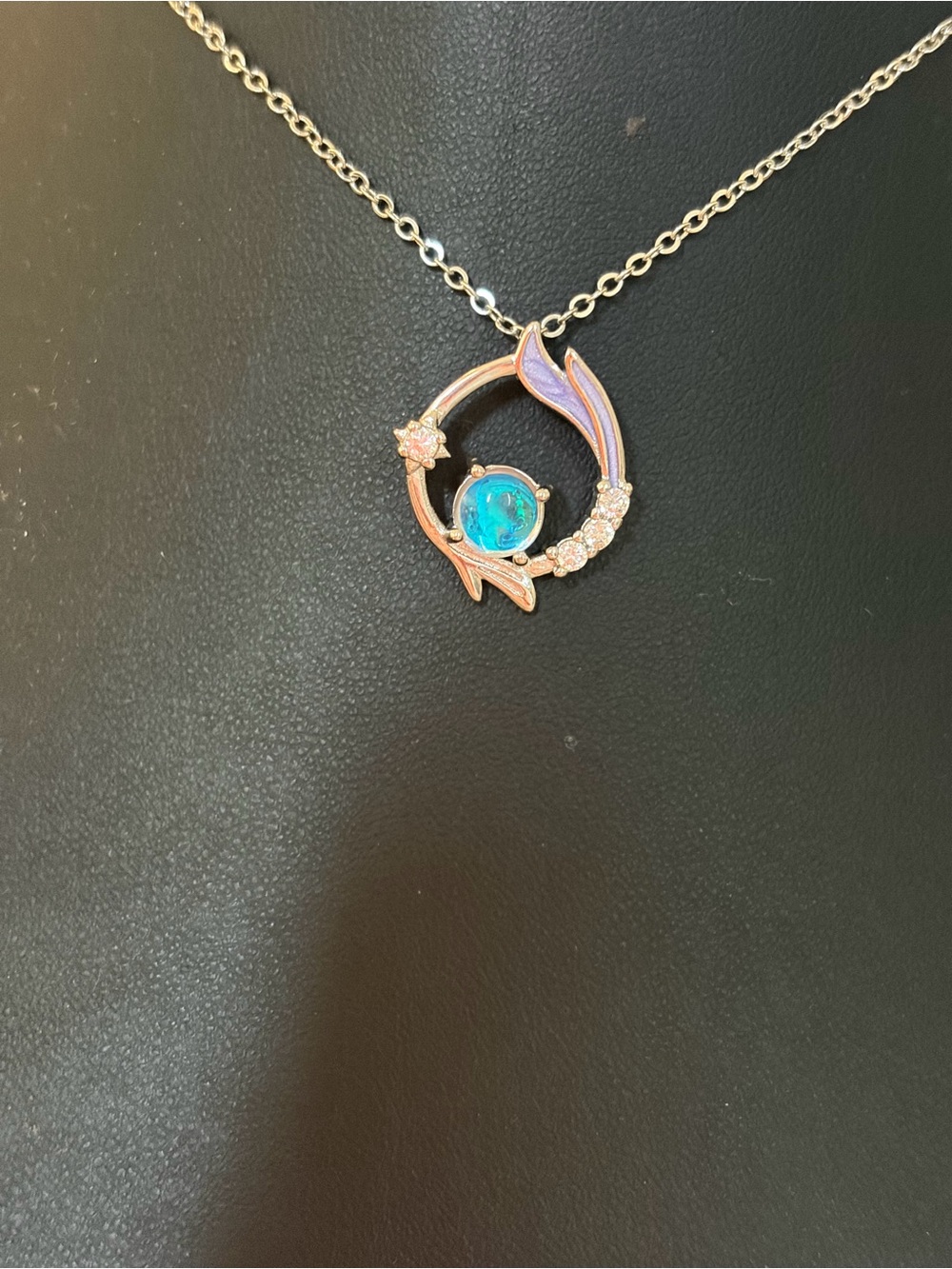 Opal Circle Pendant Necklace in Blue - Women Jewelry